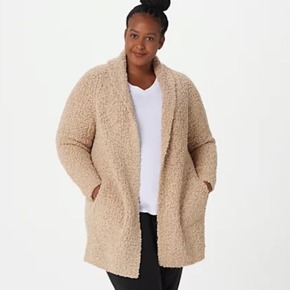 BAREFOOT DREAMS RARE BOUCLE SHERPA LONGLINE NEUTRAL CARDIGAN SIZE LARGE - Picture 1 of 14